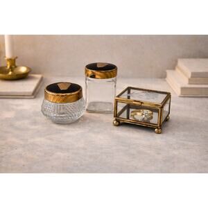 Vintage Trinket Boxes | Set of 3 Vanity Jars & Jewelry Box | Hollywood Regency